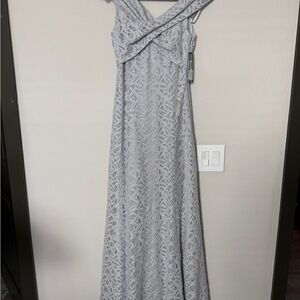 Tahari Gray Lace Prom Maxi Dress
